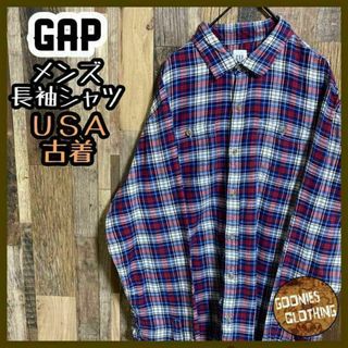 GAP ギャップ 長袖 チェック シャツ レッド ブルー カジュアル USA古着